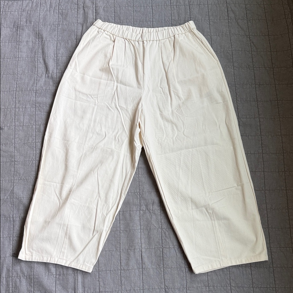 Women's Cream Elastic-Waist Relaxed Pants